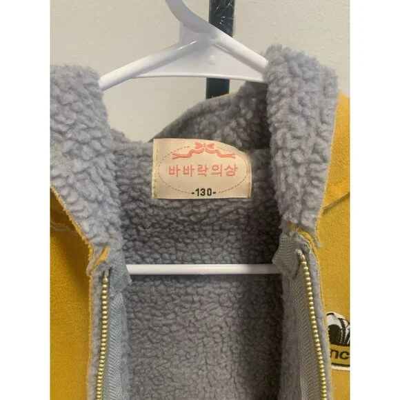 (D-117)Girls Mustard Yellow Hooded Coat Size 7 Zip Front Pockets Cute Patch Jack - Picture 5 of 7
